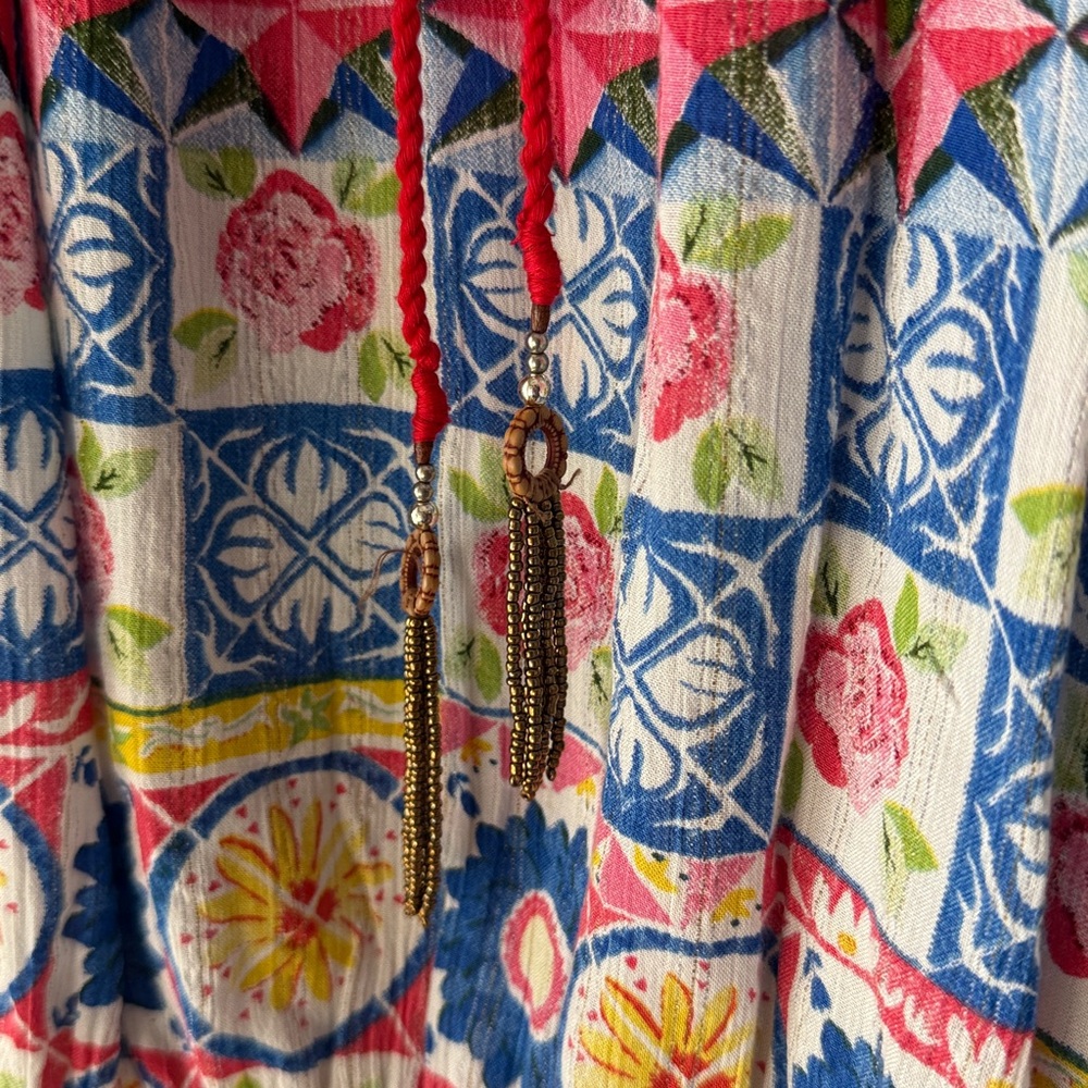 Desigual bright Carola floral boho chic peasant blouse top with beaded tassel - Picture 4 of 9